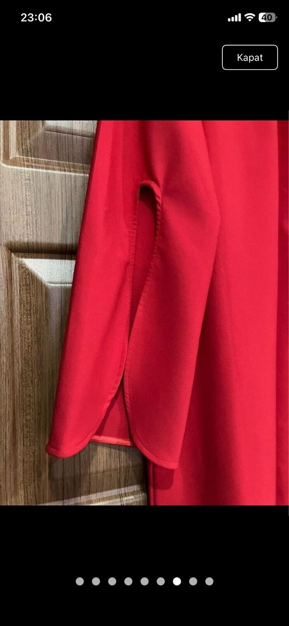 Kırmızı Salaş Uzun Kollu Midi elbise - Görsel 5