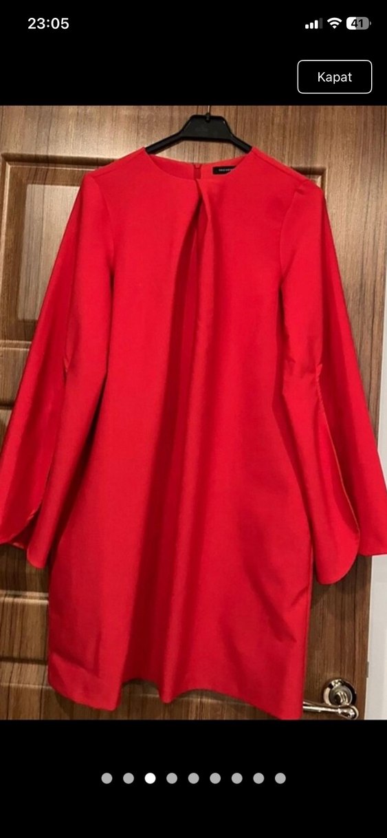 Kırmızı Salaş Uzun Kollu Midi elbise - Görsel 2
