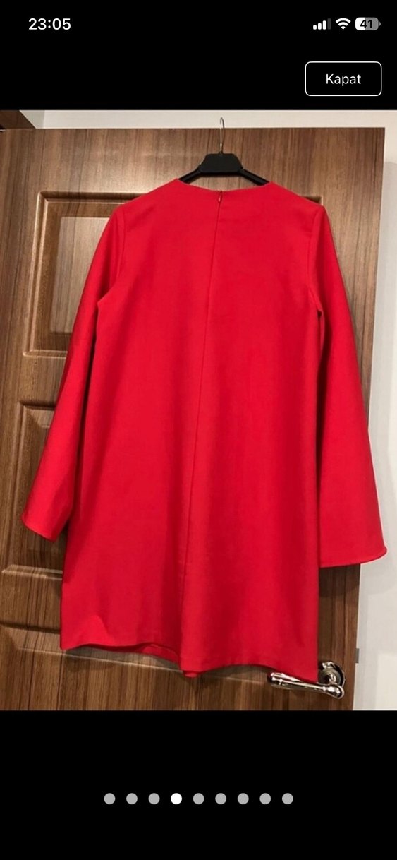 Kırmızı Salaş Uzun Kollu Midi elbise - Görsel 3