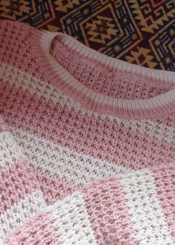 Pembe Bohem Örgü Kadın Kazak - Görsel 3