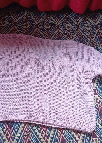 Pembe Bohem Örgü Kadın Kazak - Görsel 2