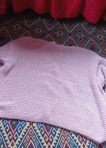 Pembe Bohem Örgü Kadın Kazak - Görsel 3