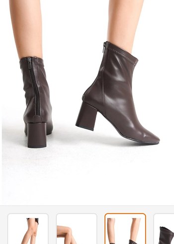 Kahverengi Deri Stiletto Topuklu Kadın Bot - Görsel 2