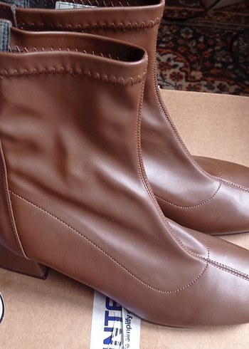 Kahverengi Deri Stiletto Topuklu Kadın Bot - Görsel 3