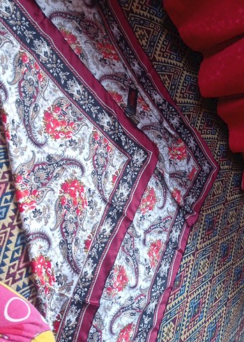 Bordo Bohem Desenli Kadın Fular eşarp - Görsel 3