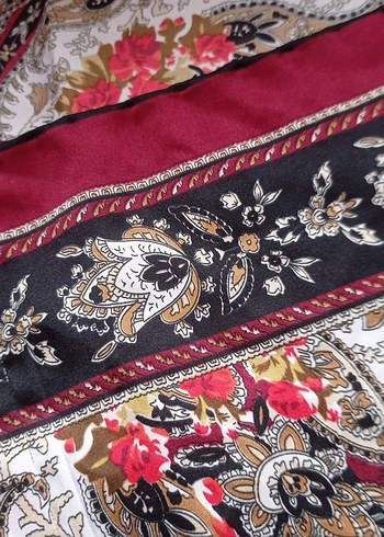 Bordo Bohem Desenli Kadın Fular eşarp - Görsel 4