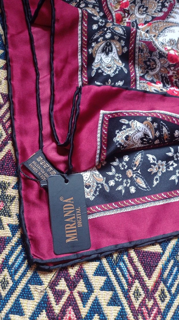 Bordo Bohem Desenli Kadın Fular eşarp - Görsel 2