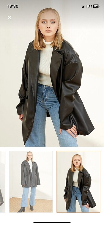 universal Beden siyah Renk Oversize Deri Ceket