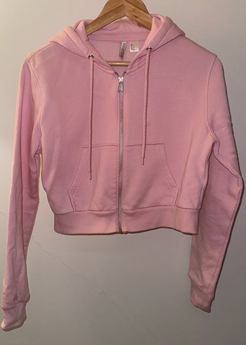 Pembe Fermuarlı Crop Sweatshirt - Görsel 2