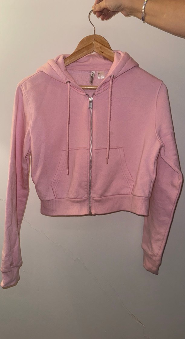 Pembe Fermuarlı Crop Sweatshirt - Görsel 2