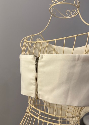 Beyaz Pilili Straplez Midi Büstiyer - Görsel 2