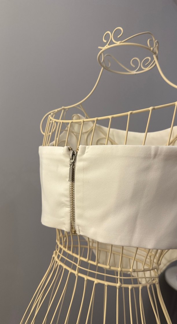 Beyaz Pilili Straplez Midi Büstiyer - Görsel 2