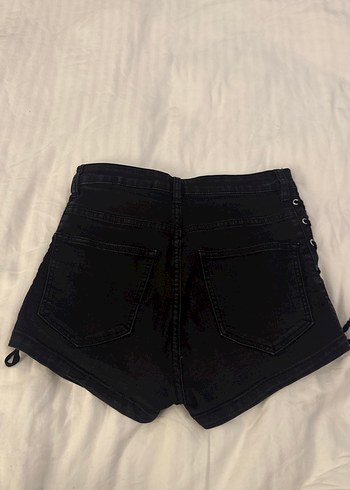 İpli Siyah Mini Kot Şort - Görsel 2