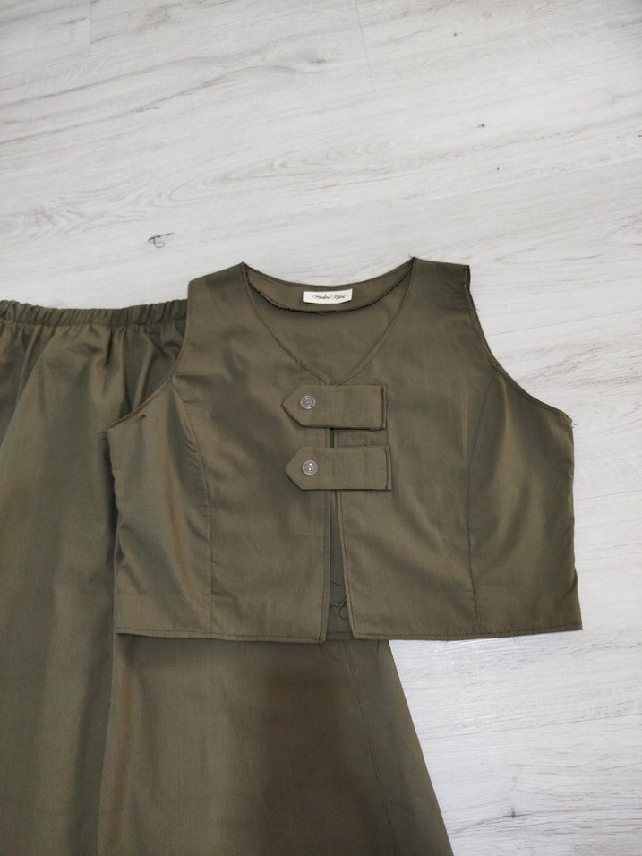 Kadın Haki Poplin Yelekli Takım - Görsel 2