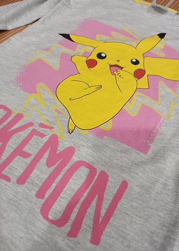 Kız Çocuk Gri Uzun Kollu Pokemon Baskılı Tişört - Görsel 2