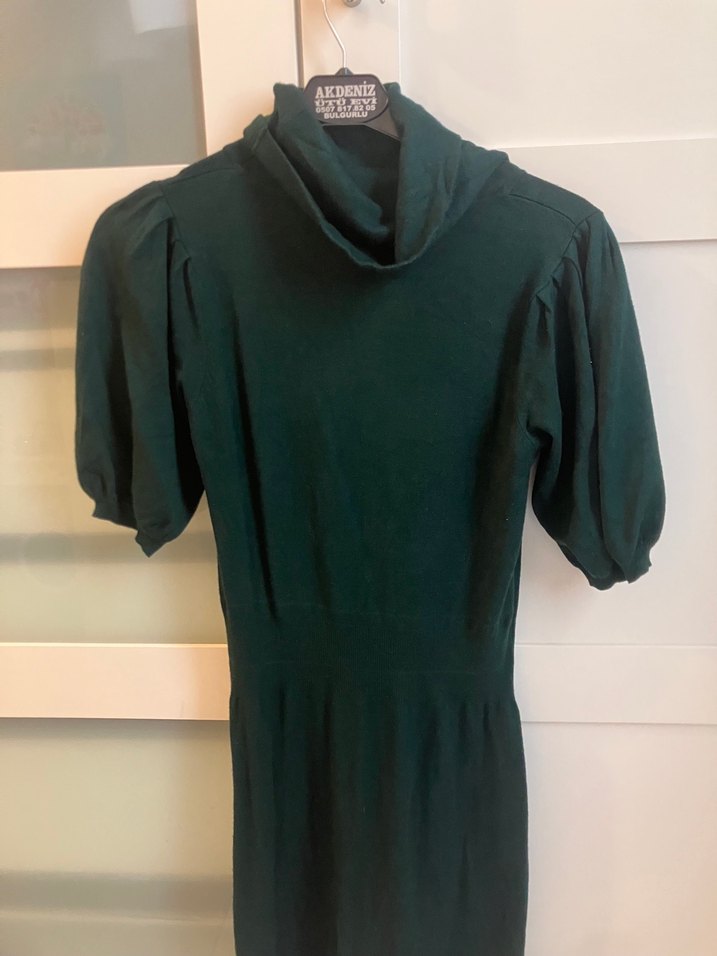 Yeşil Kısa Kollu Midi Triko Elbise - Görsel 2
