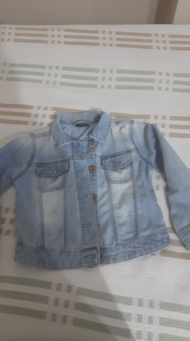 Düğmeli Mavi kız cocuk Kot Ceket - Görsel 2