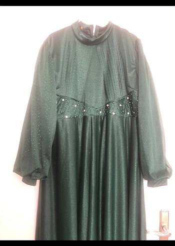 Yeşil Uzun Kollu Drape Detaylı Tesettür Elbise