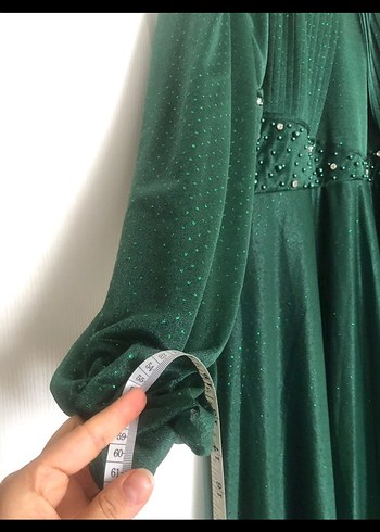 52 Beden yeşil Renk Yeşil Uzun Kollu Drape Detaylı Tesettür Elbise