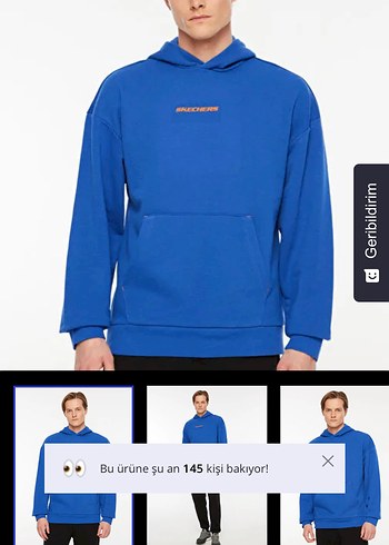 Erkek Mavi Kapüşonlu Sweatshirt