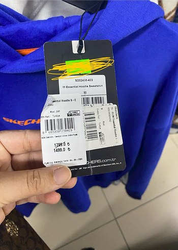 m Beden Erkek Mavi Kapüşonlu Sweatshirt