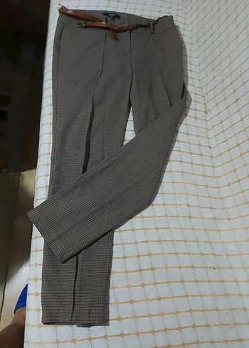 Gri Midi Kumaş Pantolon, Kemerli, Regular Fit