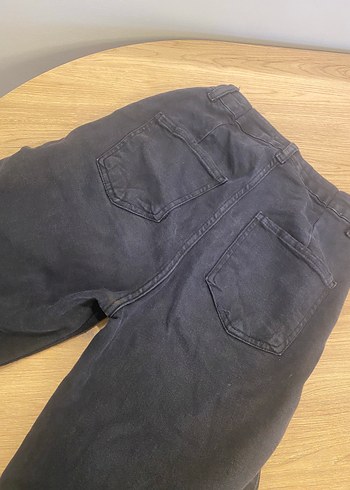Diğer Düğmeli Siyah Geniş Kesim Midi Kot Pantolon
