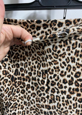 universal Beden kahverengi Renk Kadın Leopar Desenli Bol Kesim Kumaş Pantolon
