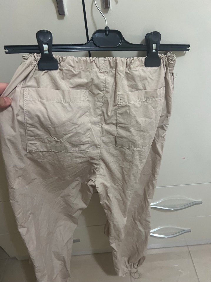 Bej Kadın Keten Rahat Kesim Pantolon - Görsel 2