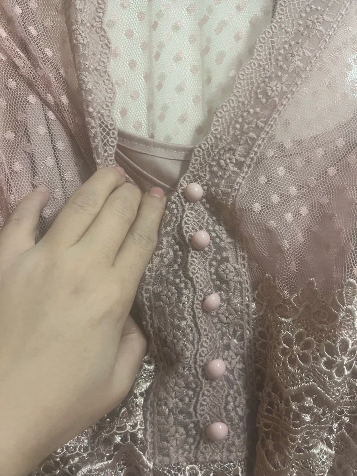 Dantel Detaylı Uzun Pembe Bohem Elbise - Görsel 3