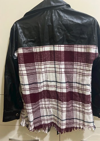Düğmeli Deri ve Ekose Kadın Gömlek - Görsel 7