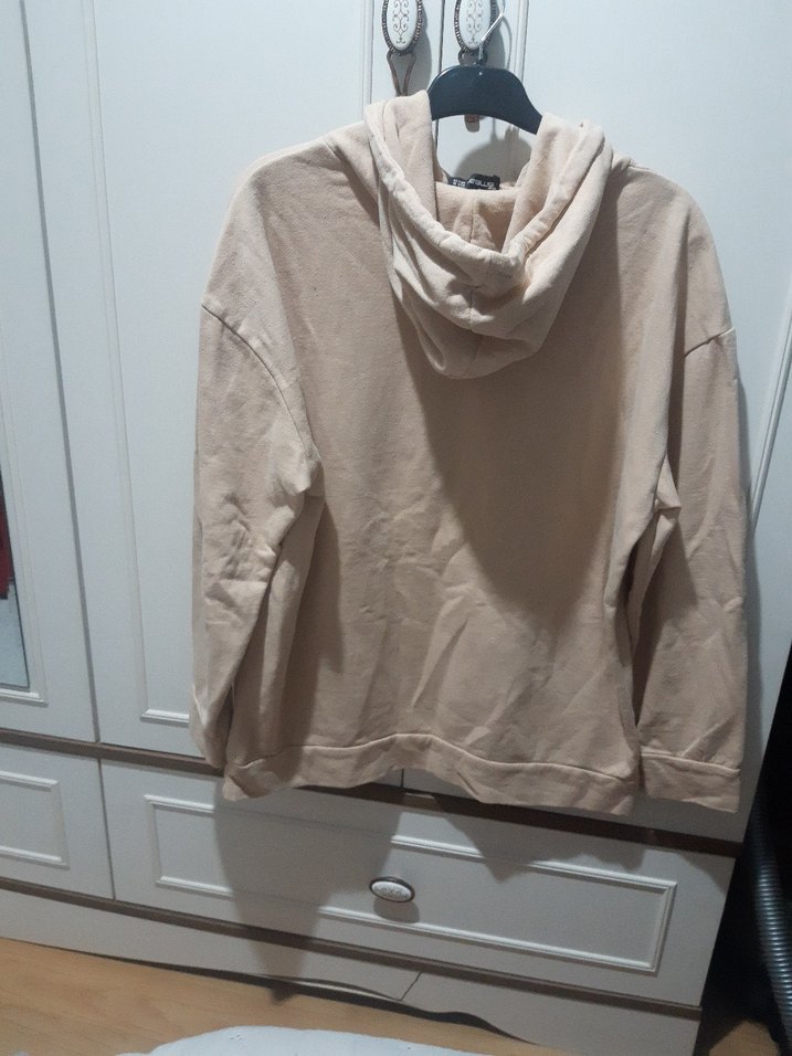 Bej Kapüşonlu Baskılı erkek Sweatshirt - Görsel 2