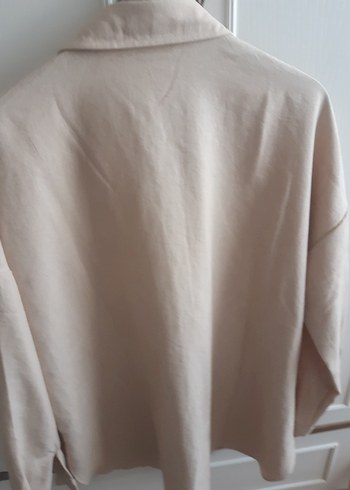 Bej Kadın Keten Gömlek Midi Boy - Görsel 2