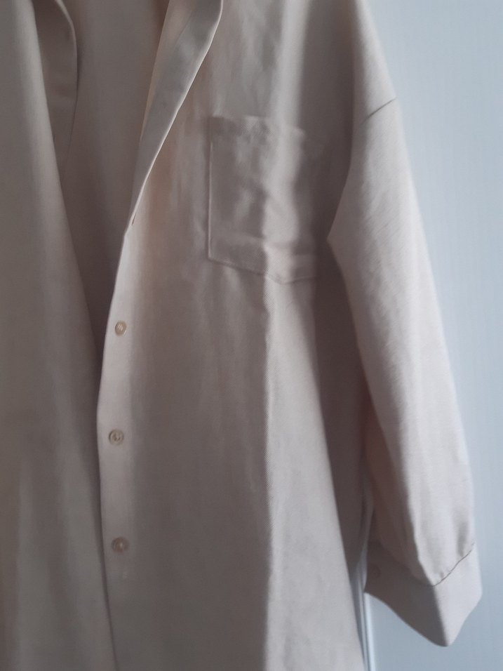 Bej Kadın Keten Gömlek Midi Boy - Görsel 3