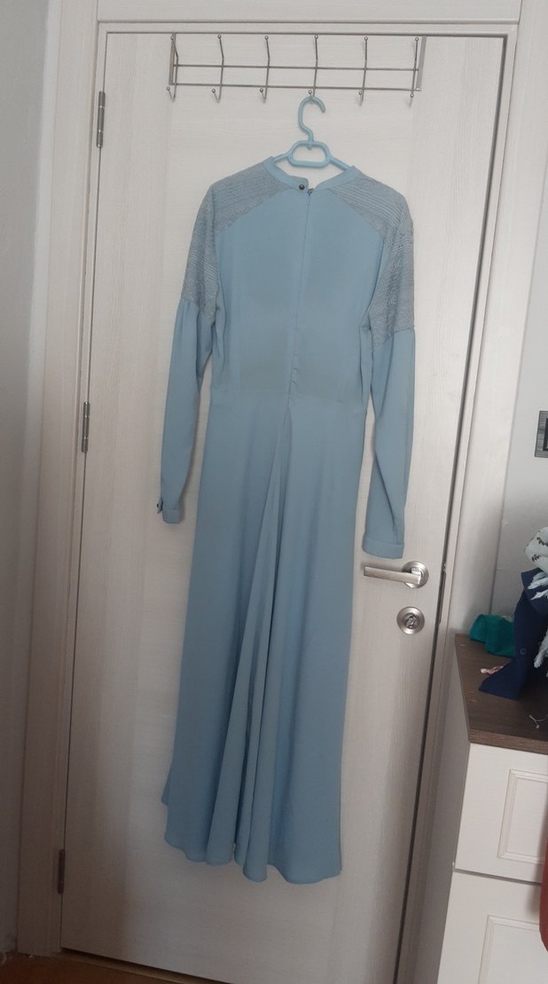 Mavi Uzun Kollu Salaş Elbise - Görsel 5