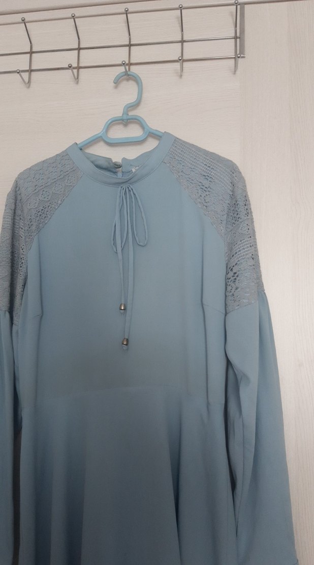 Mavi Uzun Kollu Salaş Elbise - Görsel 2