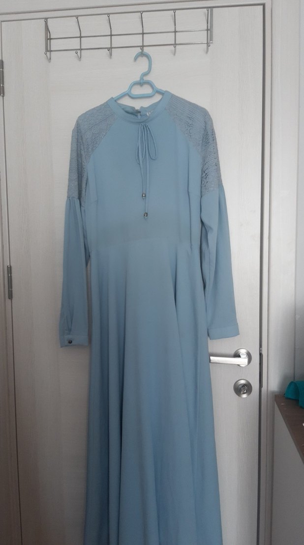 Mavi Uzun Kollu Salaş Elbise - Görsel 3