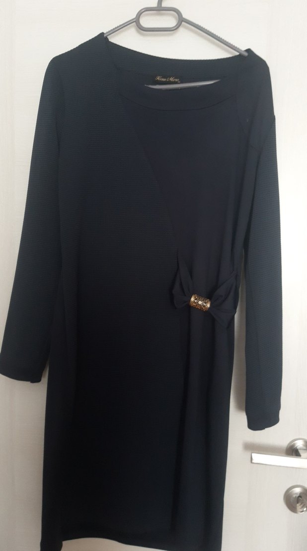 lacivert Kemerli Uzun Kollu Kadın Elbise - Görsel 3