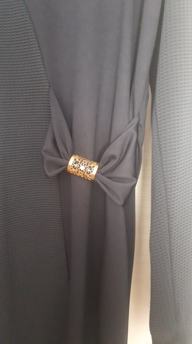 lacivert Kemerli Uzun Kollu Kadın Elbise - Görsel 4