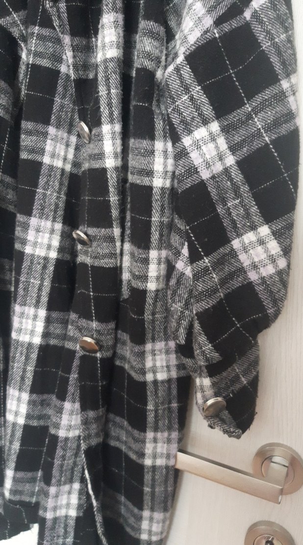 Gri Ekose Desenli Midi Düğmeli ceket - Görsel 4