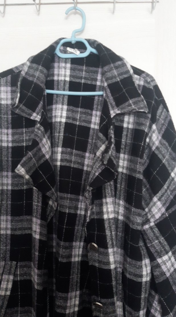 Gri Ekose Desenli Midi Düğmeli ceket - Görsel 2