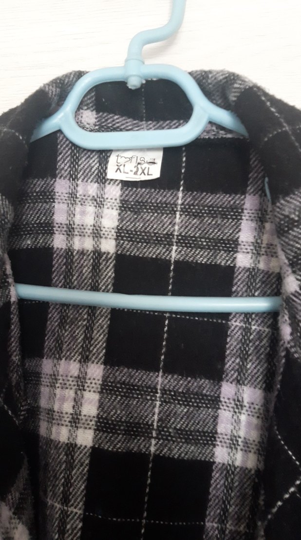 Gri Ekose Desenli Midi Düğmeli ceket - Görsel 3