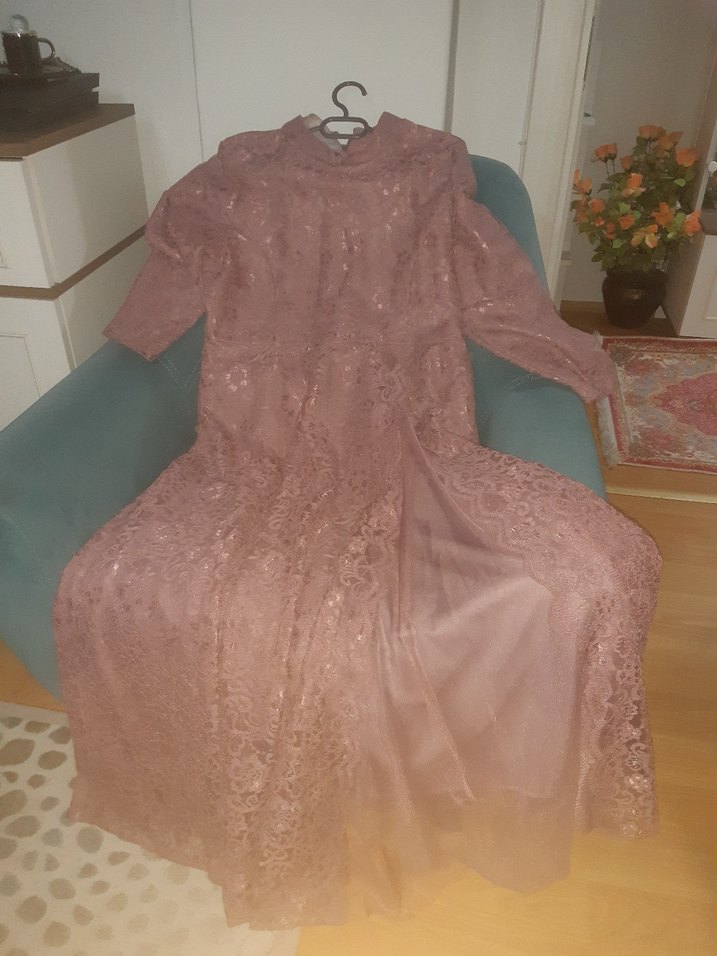 pudraVintage Uzun Abiye Elbise - Görsel 4