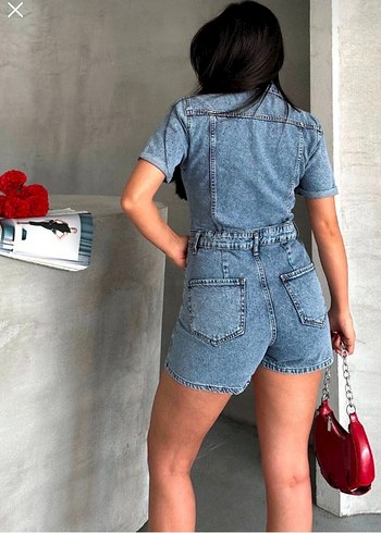 Düğmeli Kot Mini Tulum, Kısa Kollu - Görsel 2