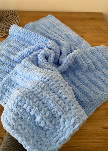 Pastel Mavi Örgü Çocuk Battaniyesi - Görsel 5