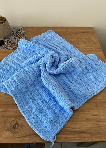 Pastel Mavi Örgü Çocuk Battaniyesi - Görsel 6