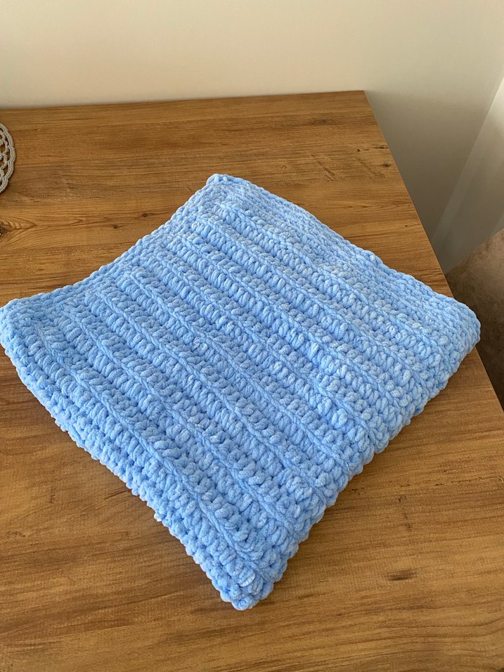 Pastel Mavi Örgü Çocuk Battaniyesi - Görsel 4