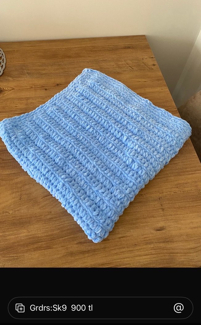 Pastel Mavi Örgü Çocuk Battaniyesi - Görsel 3