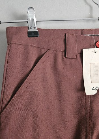 m Beden kahverengi Renk Keten Görünümlü Pantolon