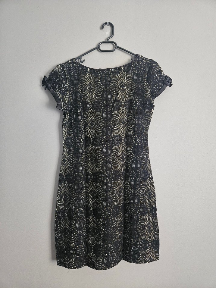 Dantel Detaylı Siyah Sarı Elbise - Görsel 4